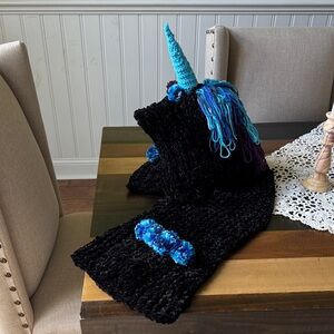 Black and Blue Unicorn Knit hooded Scarf for Kids